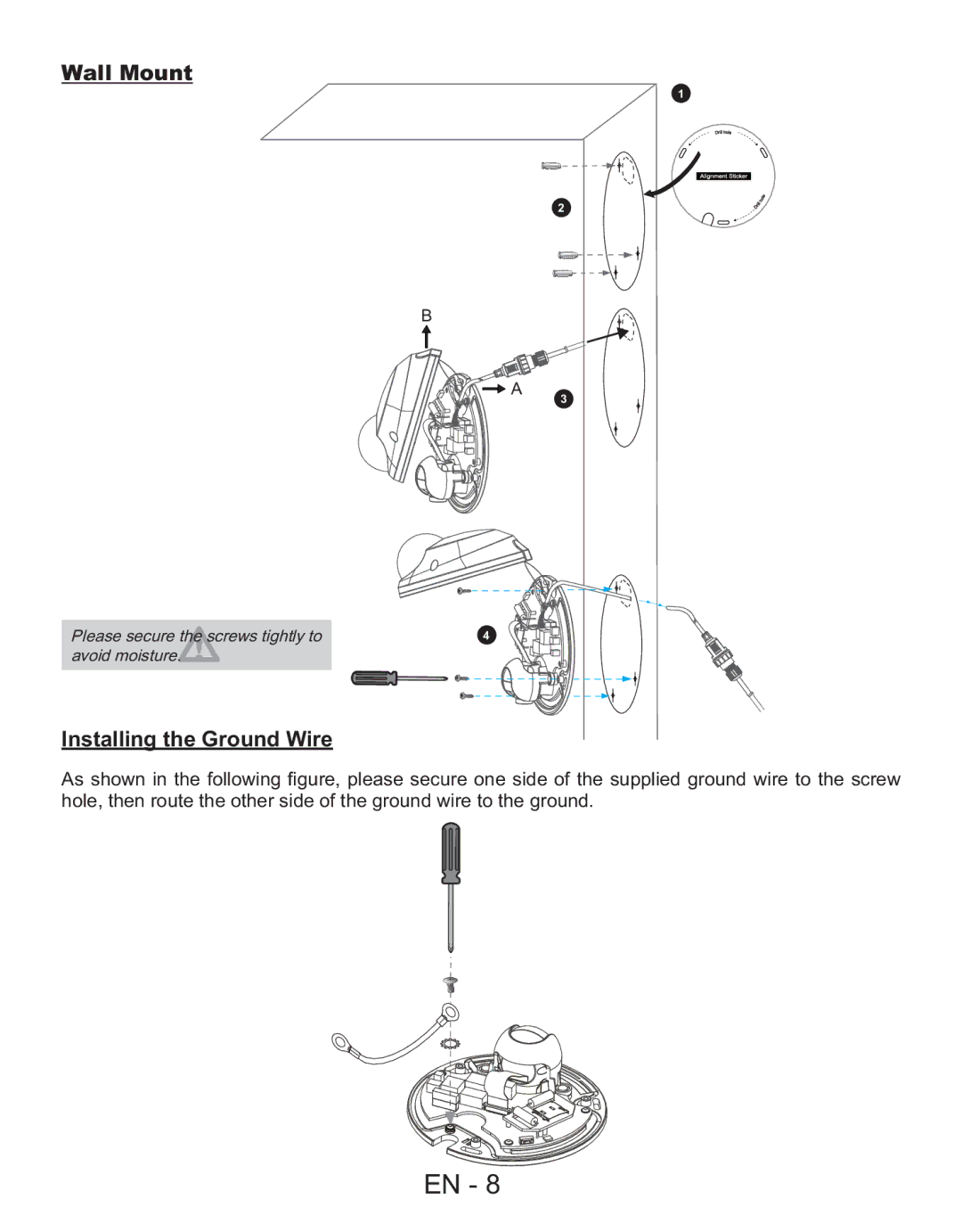 Vivotek FD7130 user manual Wall Mount, Installing the Ground Wire 