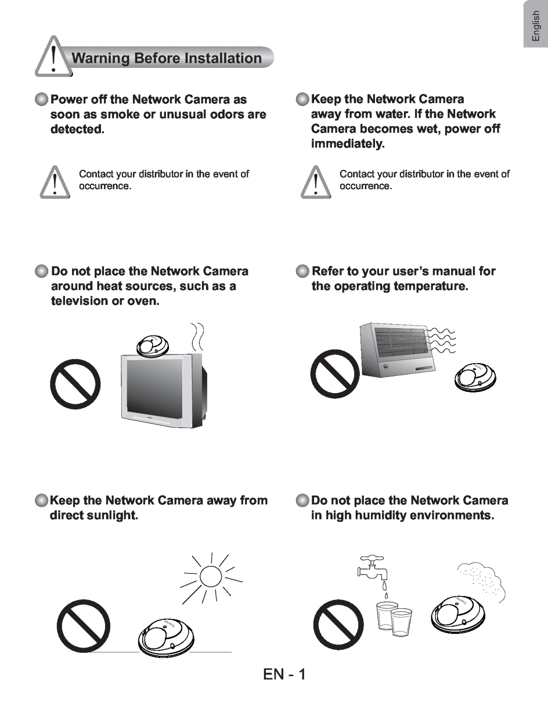 Vivotek FD7130 user manual Warning Before Installation, Keep the Network Camera away from direct sunlight 