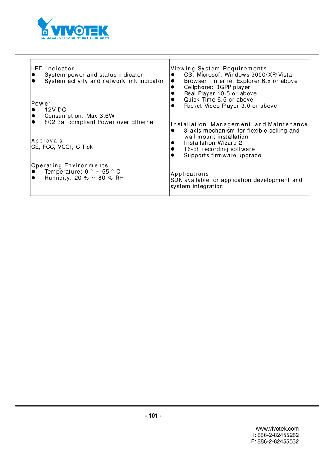 Vivotek FD7131 manual Installation, Management, and Maintenance 