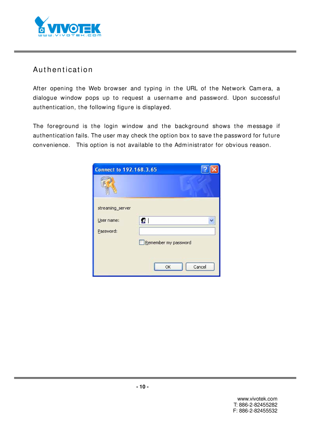 Vivotek FD7131 manual Authentication 