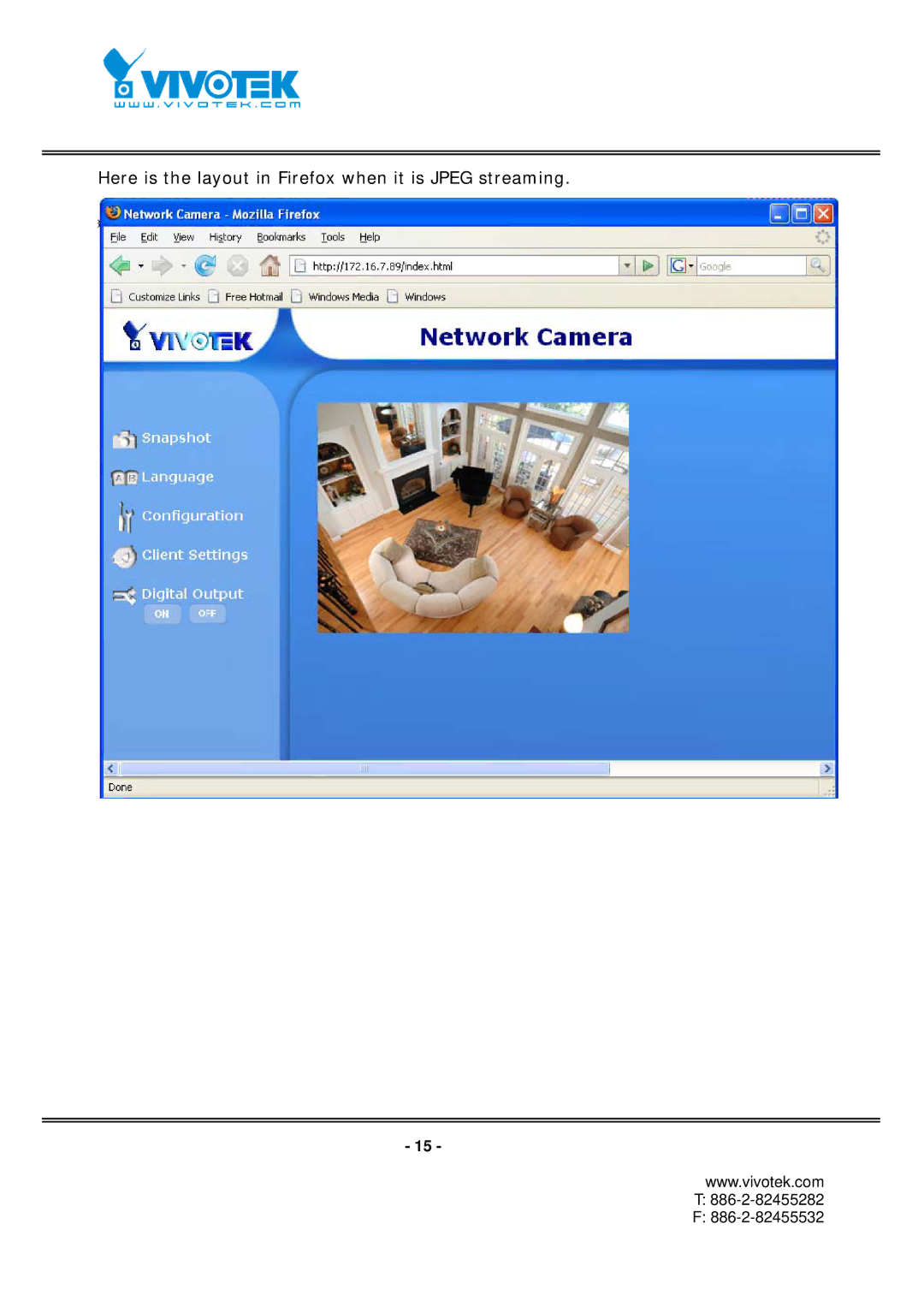 Vivotek FD7131 manual Here is the layout in Firefox when it is Jpeg streaming 