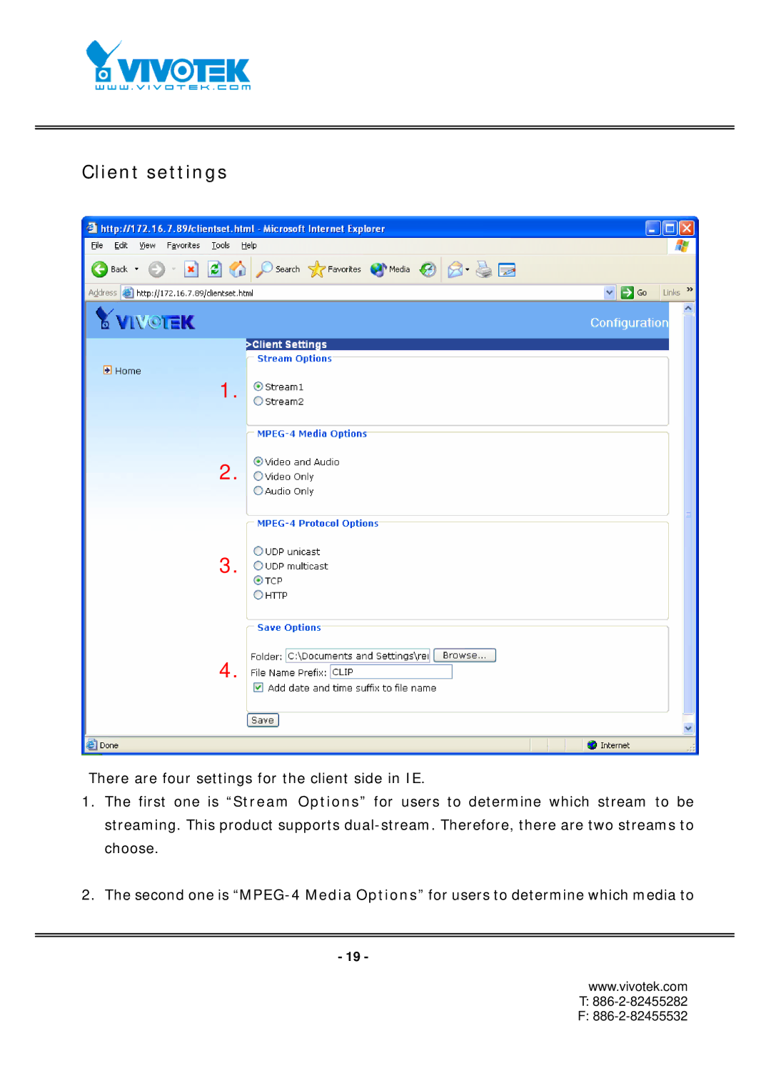 Vivotek FD7131 manual Client settings 