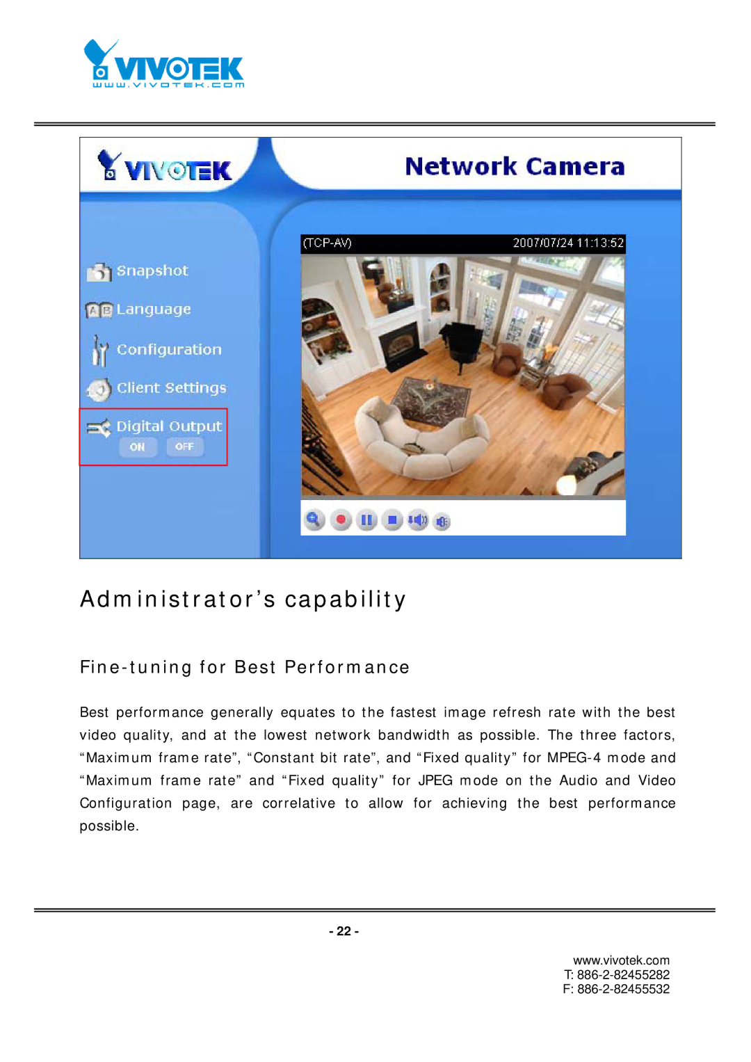 Vivotek FD7131 manual Administrator’s capability, Fine-tuning for Best Performance 