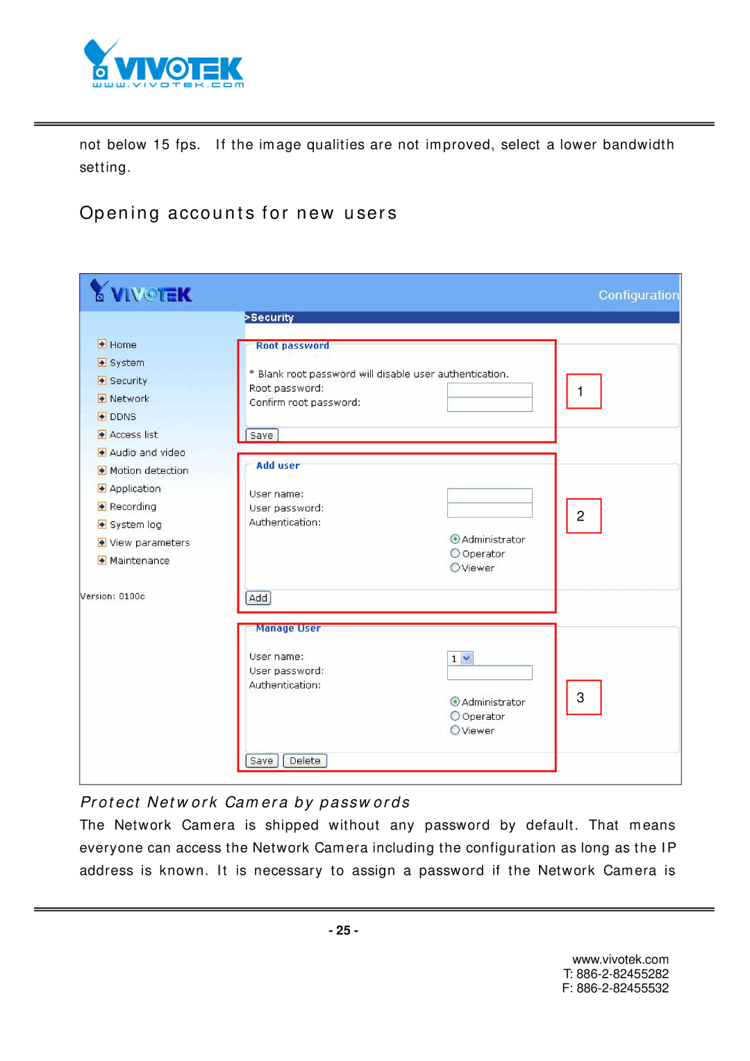 Vivotek FD7131 manual Opening accounts for new users, Protect Network Camera by passwords 