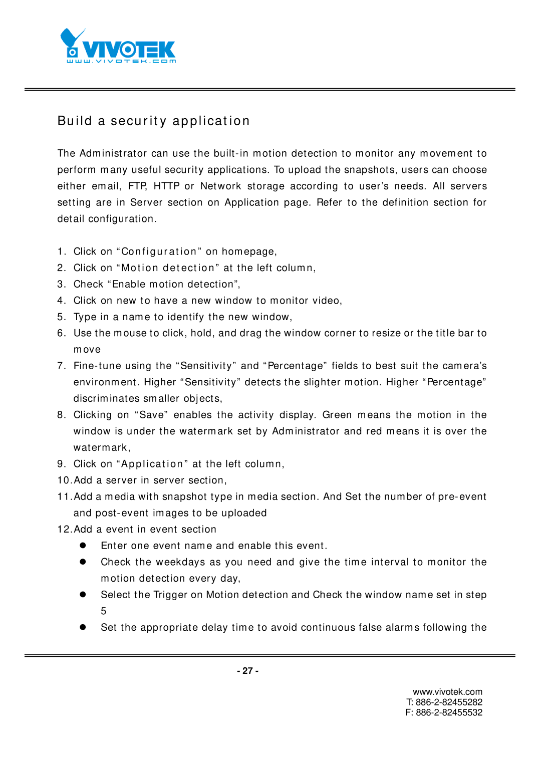 Vivotek FD7131 manual Build a security application 