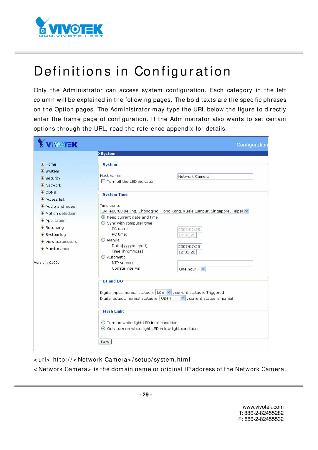 Vivotek FD7131 manual Definitions in Configuration 