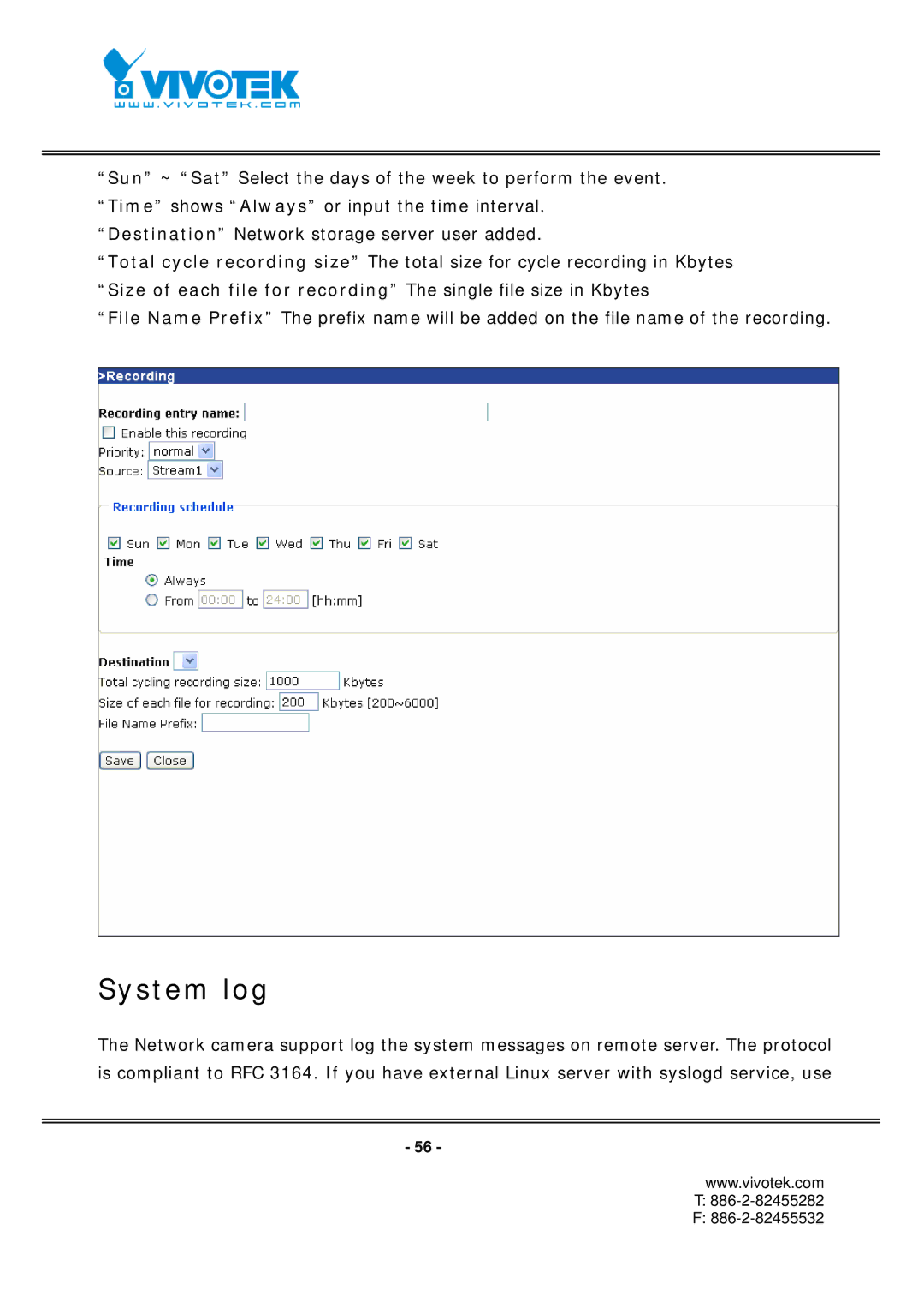 Vivotek FD7131 manual System log 