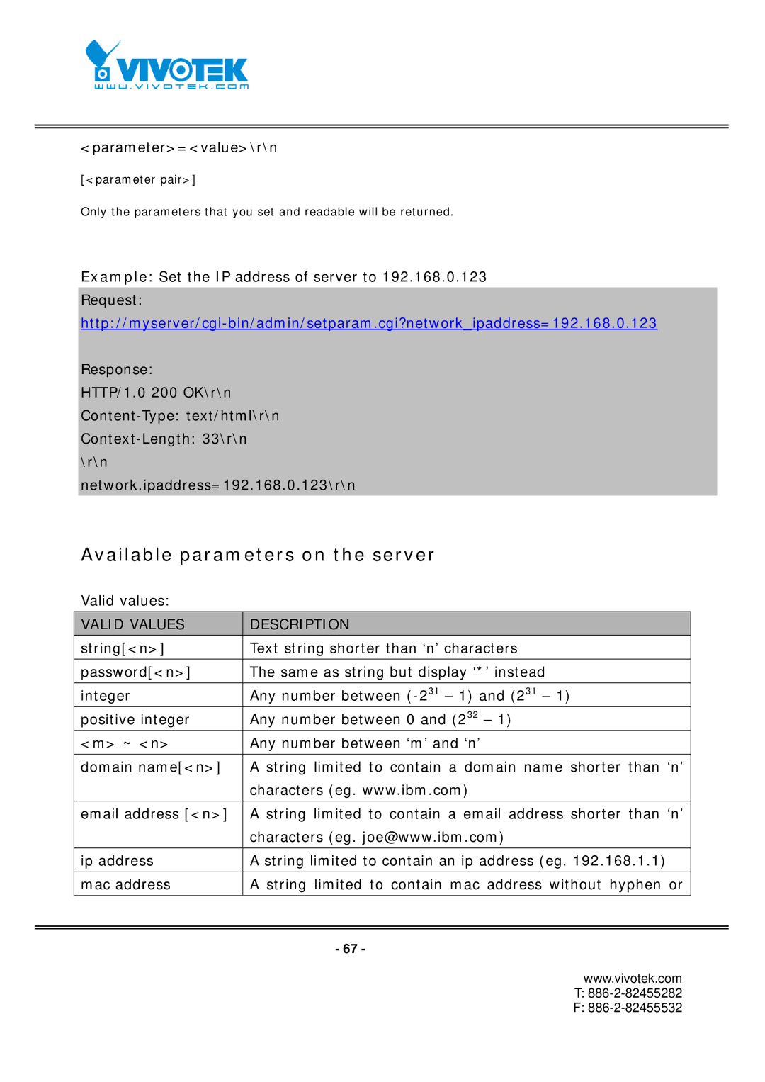 Vivotek FD7131 manual Available parameters on the server, Parameter=value\r\n 