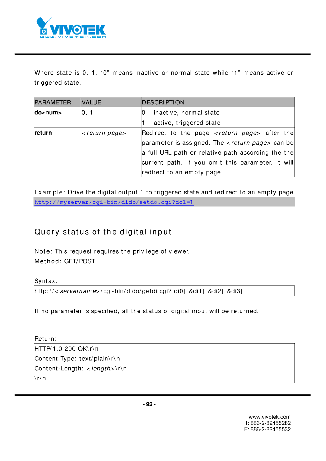 Vivotek FD7131 manual Query status of the digital input 