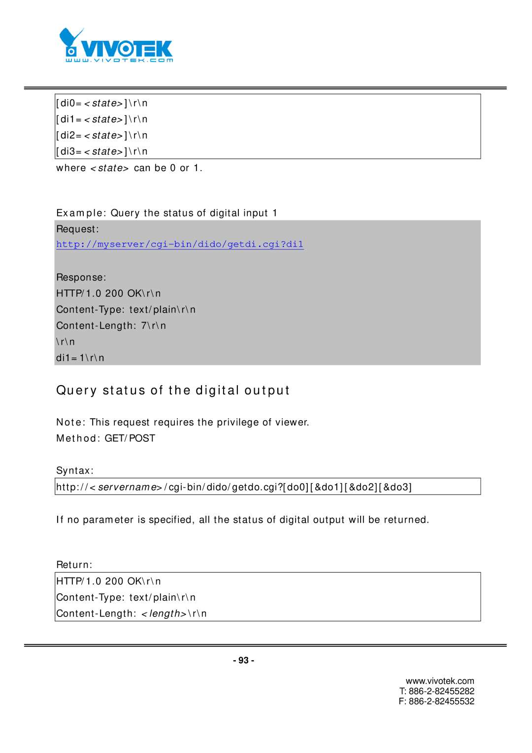 Vivotek FD7131 manual Query status of the digital output 