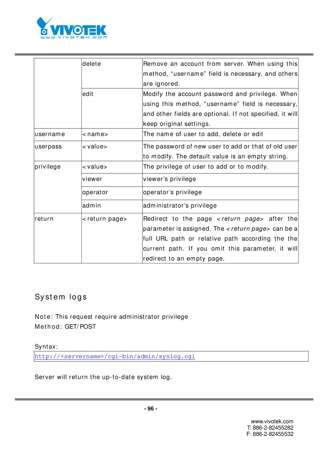 Vivotek FD7131 manual System logs 