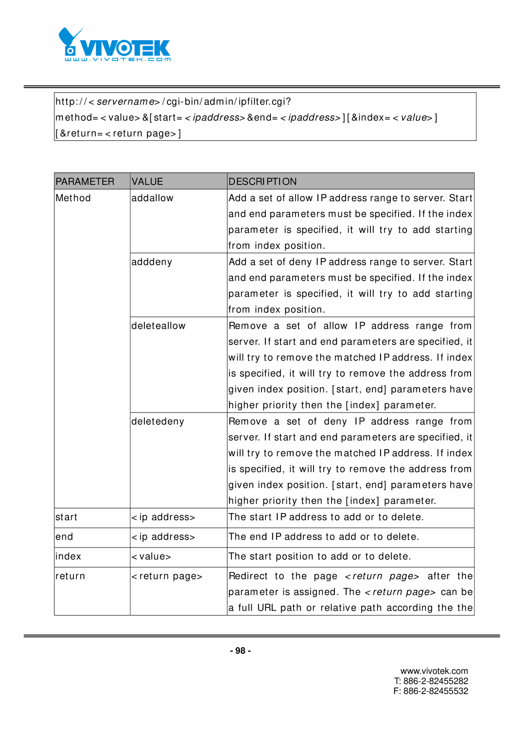 Vivotek FD7131 manual Parameter is specified, it will try to add starting 