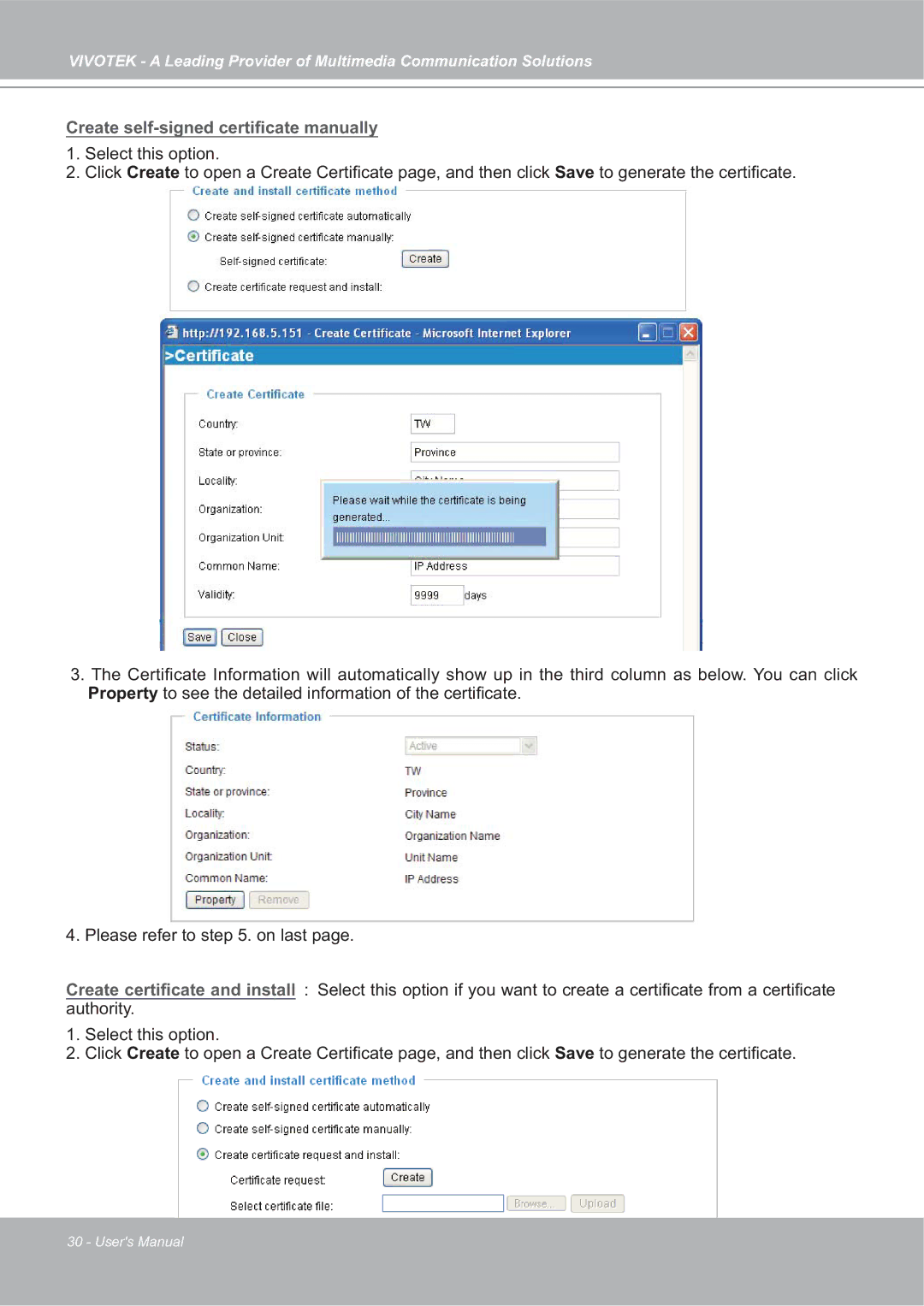 Vivotek FD7132 Create self-signed certificate manually 