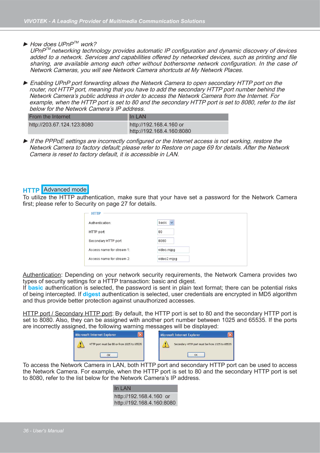 Vivotek FD7132 manual Http 