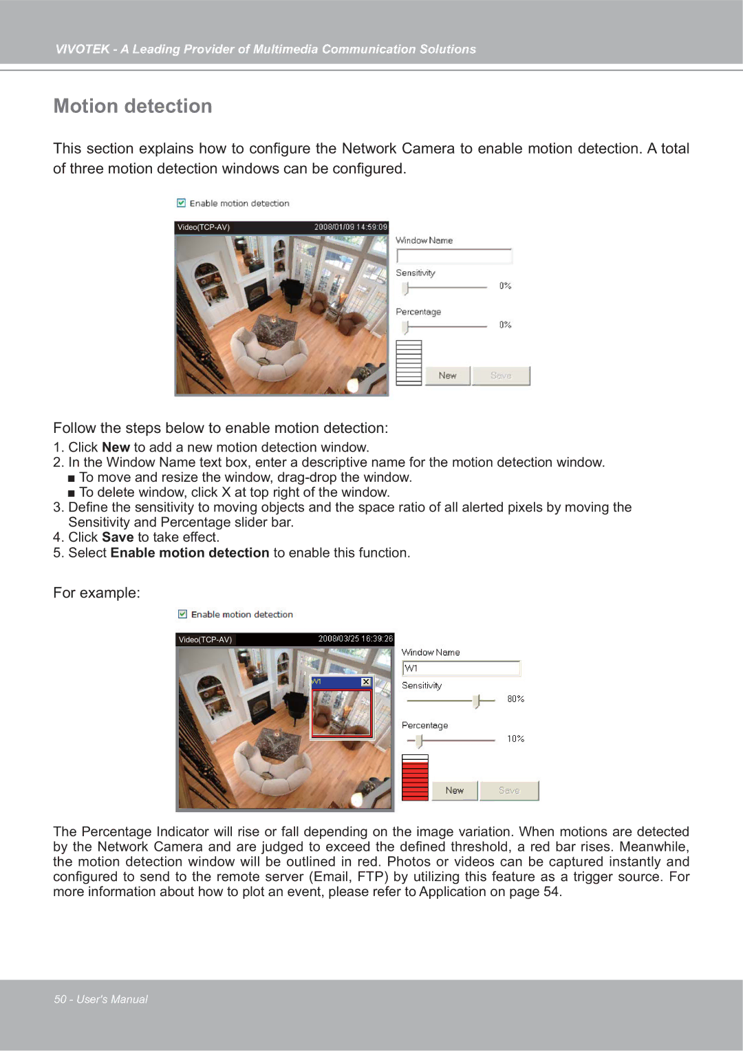 Vivotek FD7132 manual Motion detection, Follow the steps below to enable motion detection 