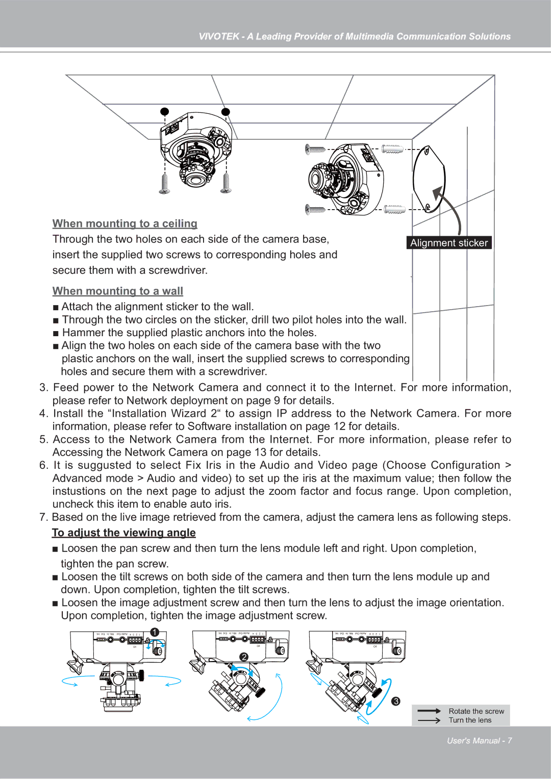 Vivotek FD7132 manual When mounting to a ceiling 