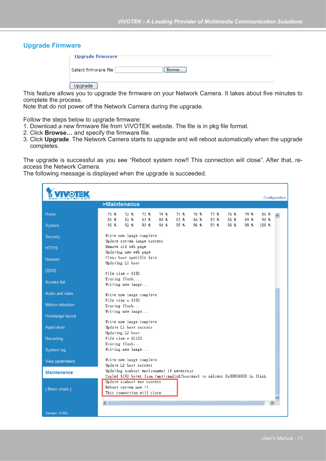 Vivotek FD7132 manual Upgrade Firmware 