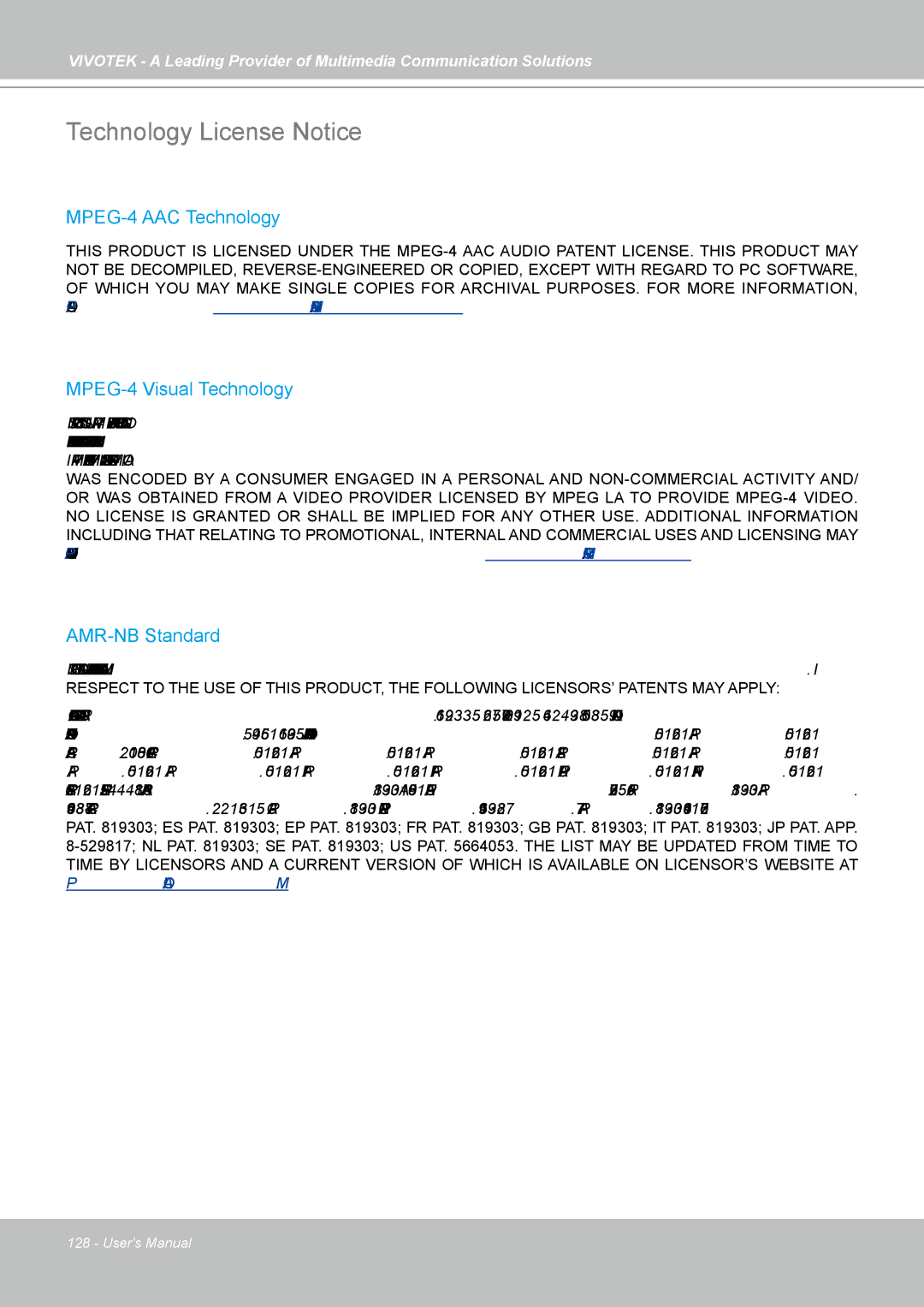 Vivotek FD7141(V) manual Technology License Notice 