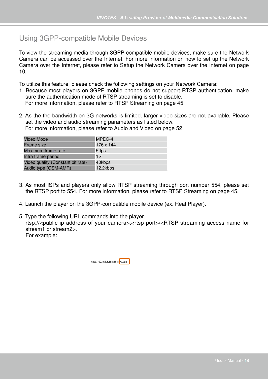 Vivotek FD7141(V) manual Using 3GPP-compatible Mobile Devices, MPEG-4 