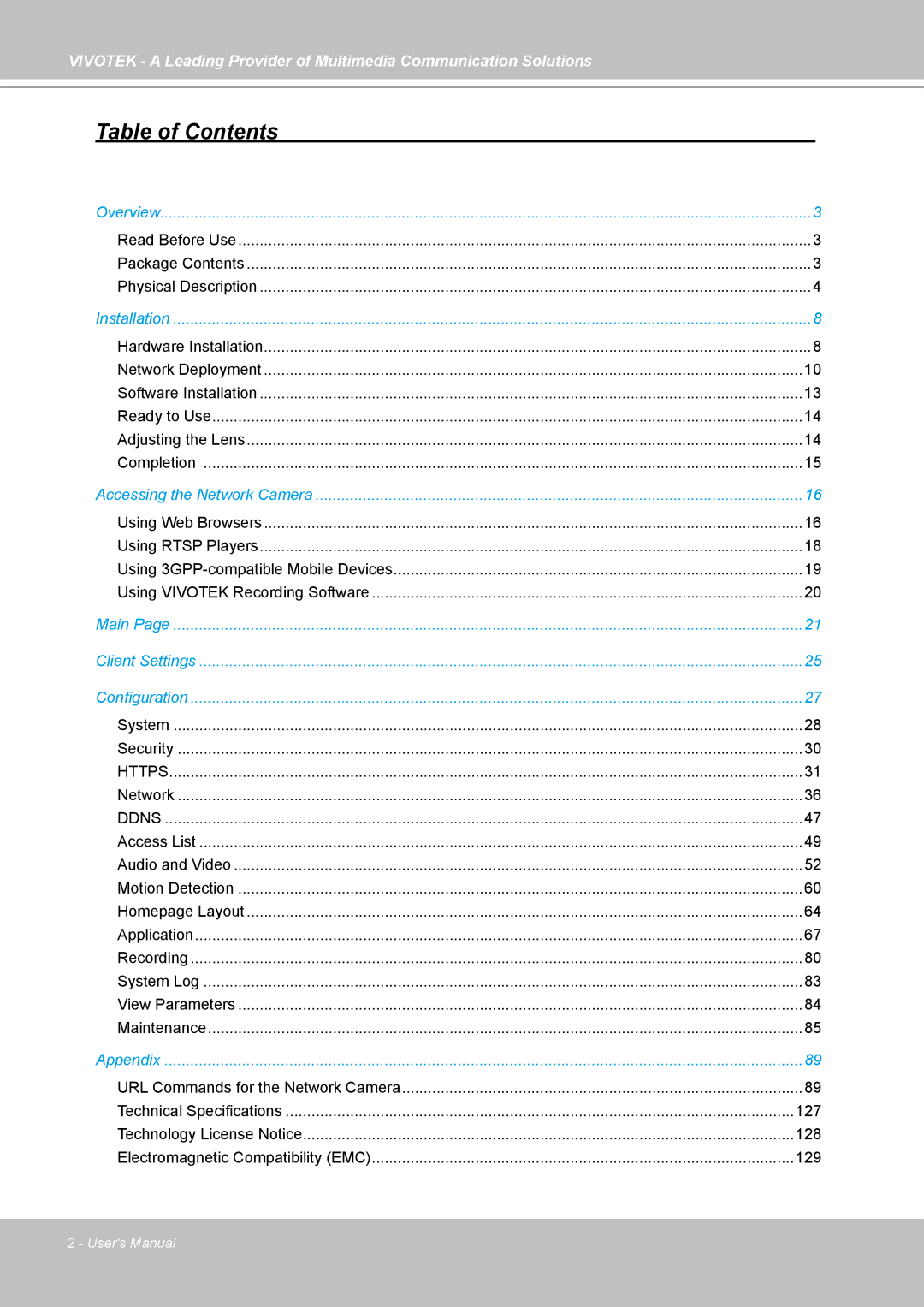 Vivotek FD7141(V) manual Table of Contents 