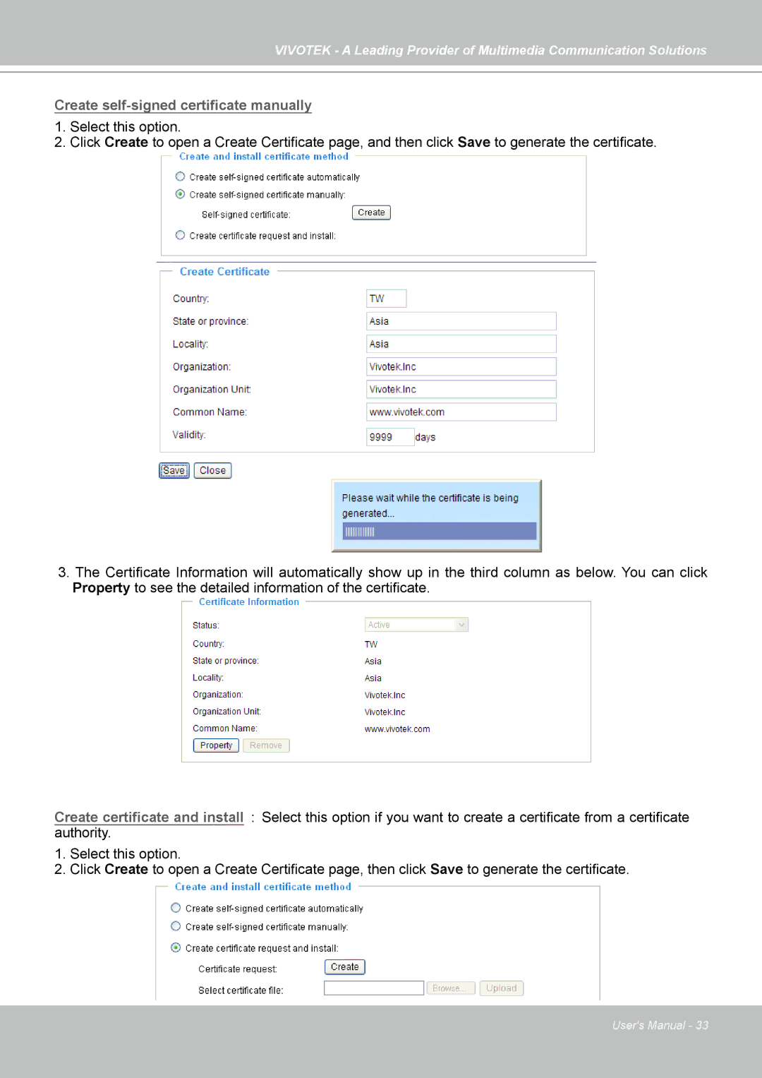 Vivotek FD7141(V) Create self-signed certificate manually 