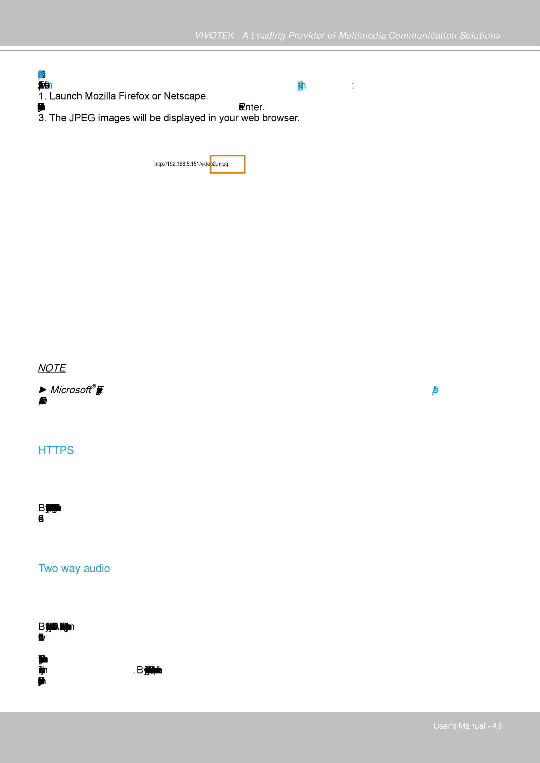 Vivotek FD7141(V) manual Https, Two way audio 