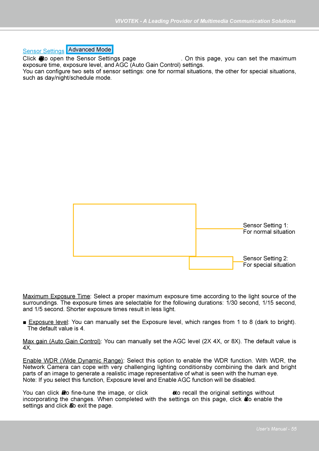 Vivotek FD7141(V) manual Sensor Settings 