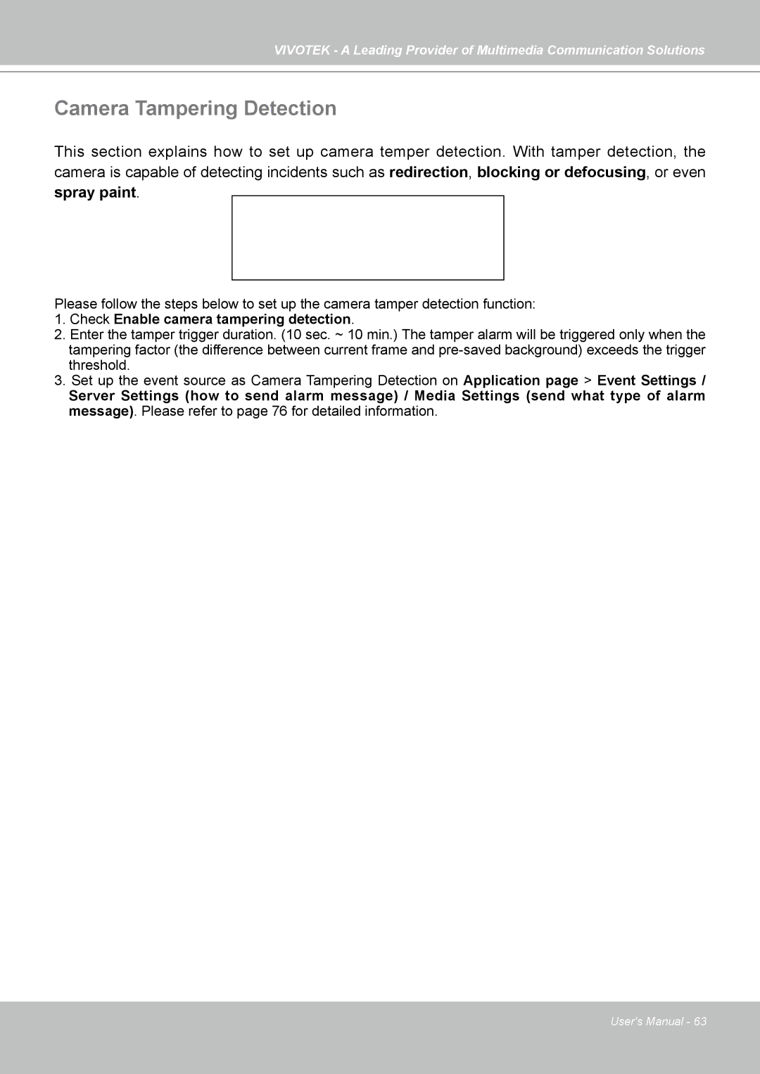 Vivotek FD7141(V) manual Camera Tampering Detection, Spray paint 