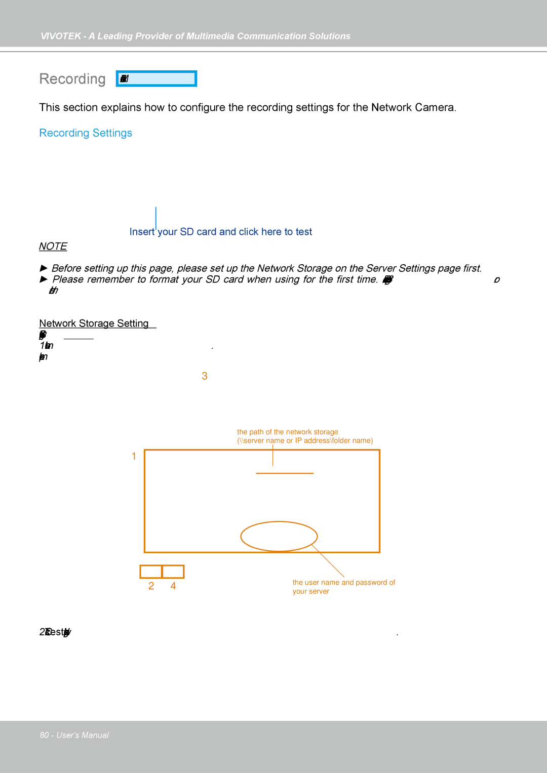 Vivotek FD7141(V) manual Recording Settings 