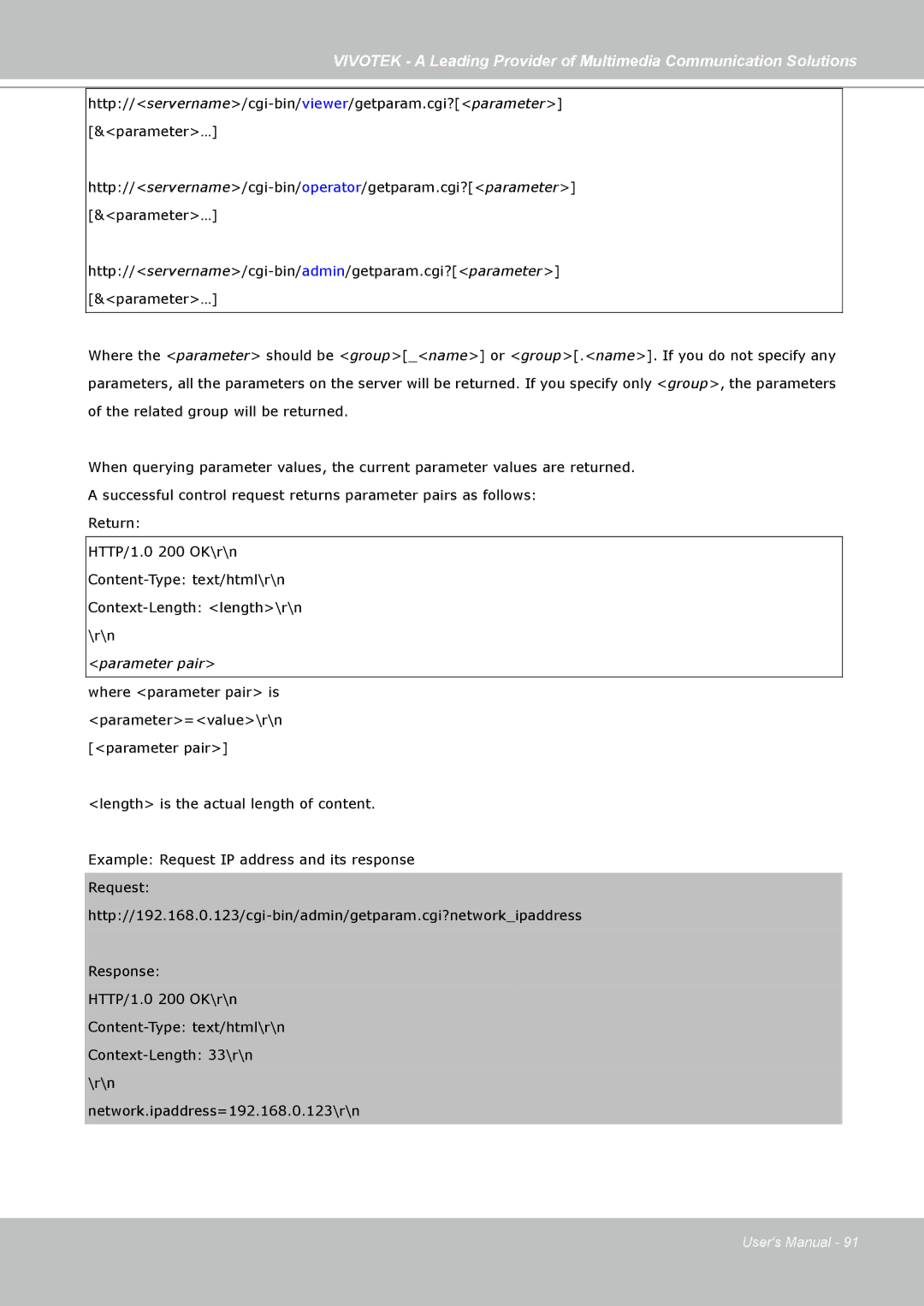 Vivotek FD7141(V) manual Parameter pair 