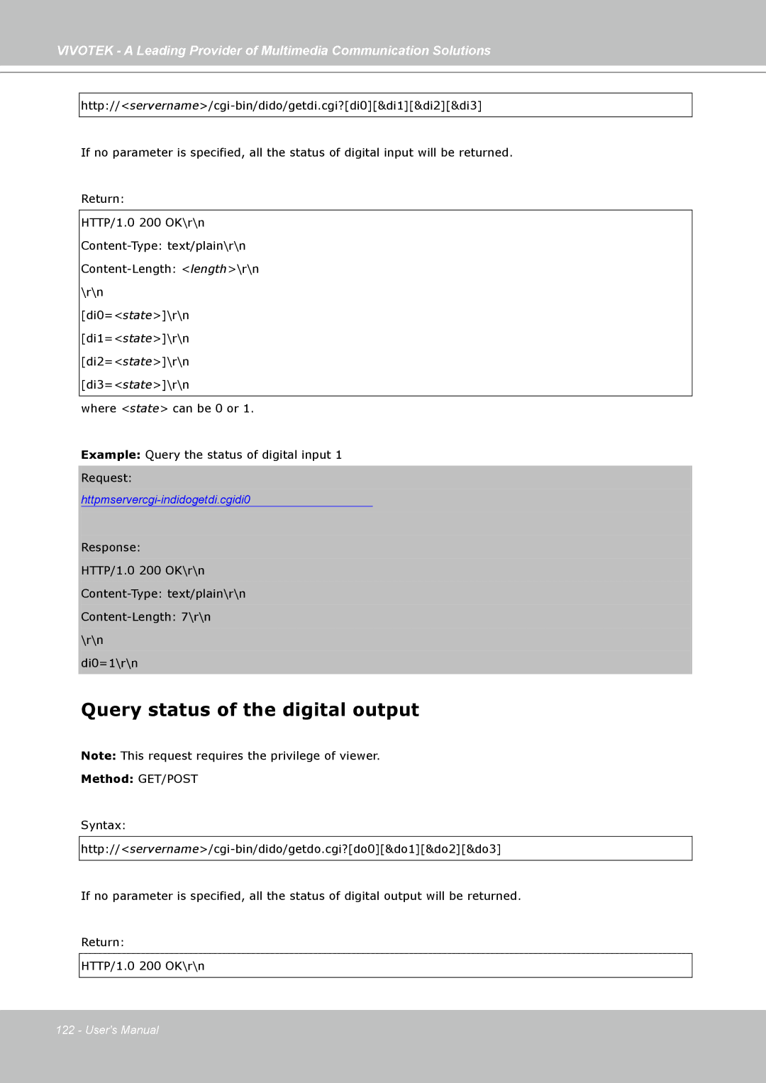 Vivotek FD7141(V) manual Query status of the digital output 