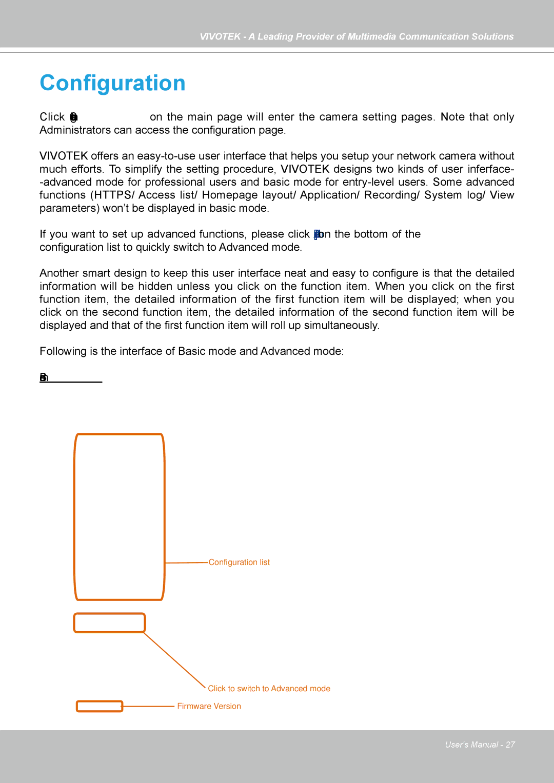 Vivotek FD7141(V) manual Configuration, Basic mode 