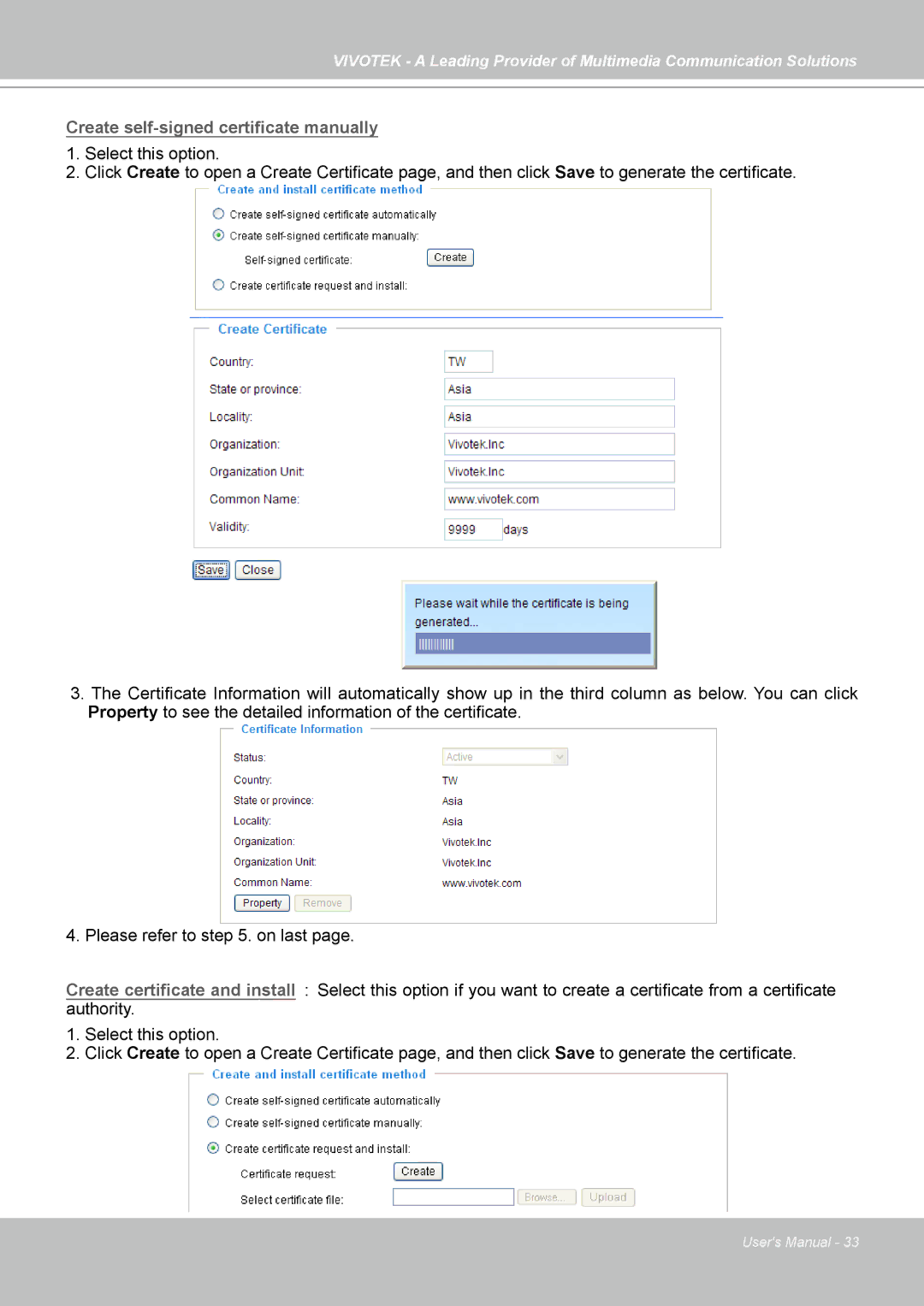 Vivotek FD7141(V) Create self-signed certificate manually 