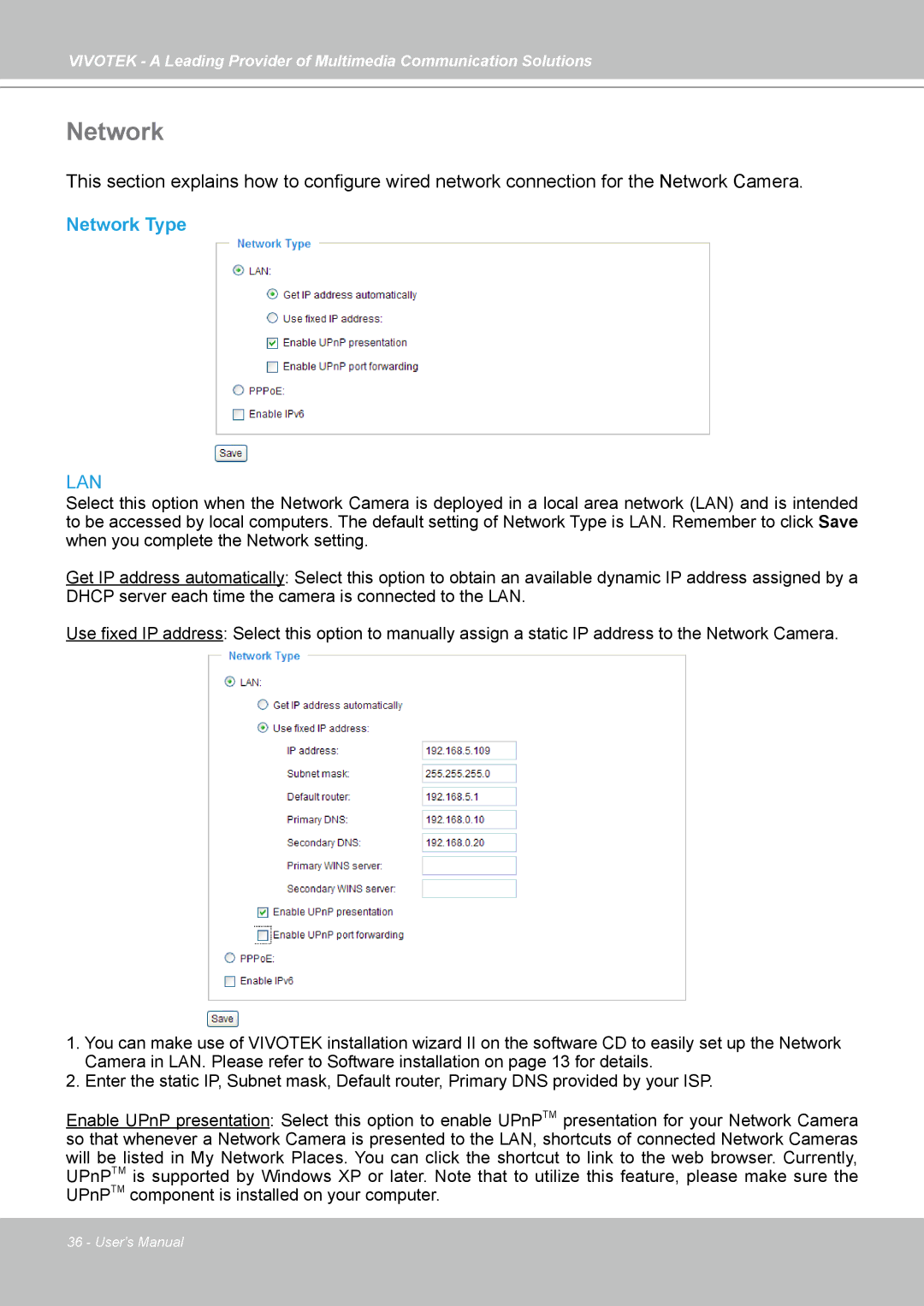 Vivotek FD7141(V) manual Network Type 