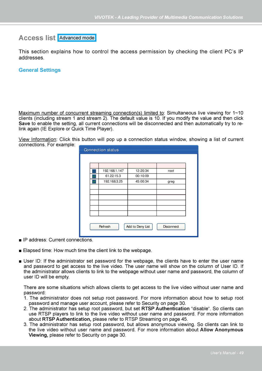 Vivotek FD7141(V) manual Access list, General Settings 