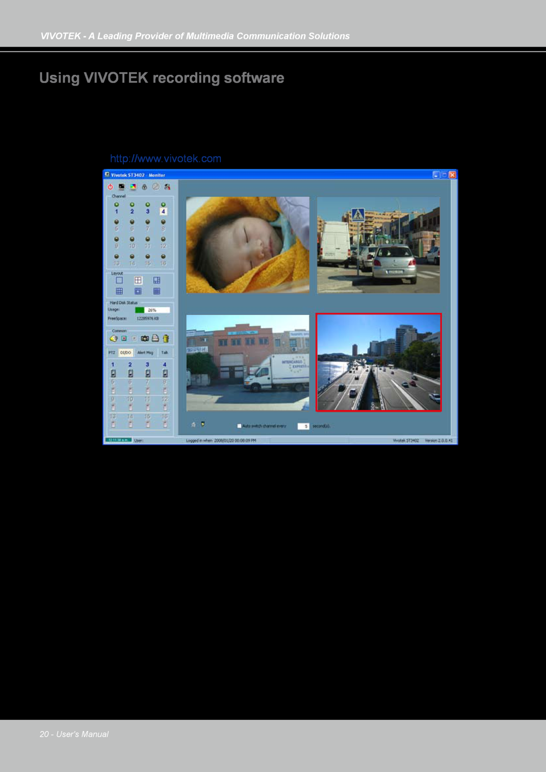 Vivotek FD7141(V) manual Using VIVOTEK recording software, Users Manual 