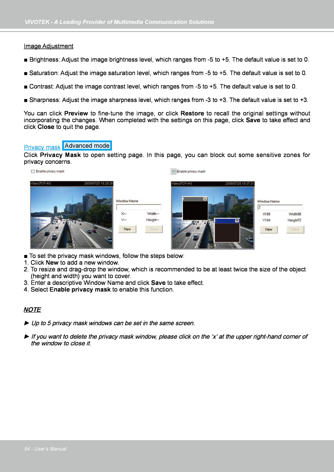 Vivotek FD7141(V) manual Image Adjustment, Privacy mask 