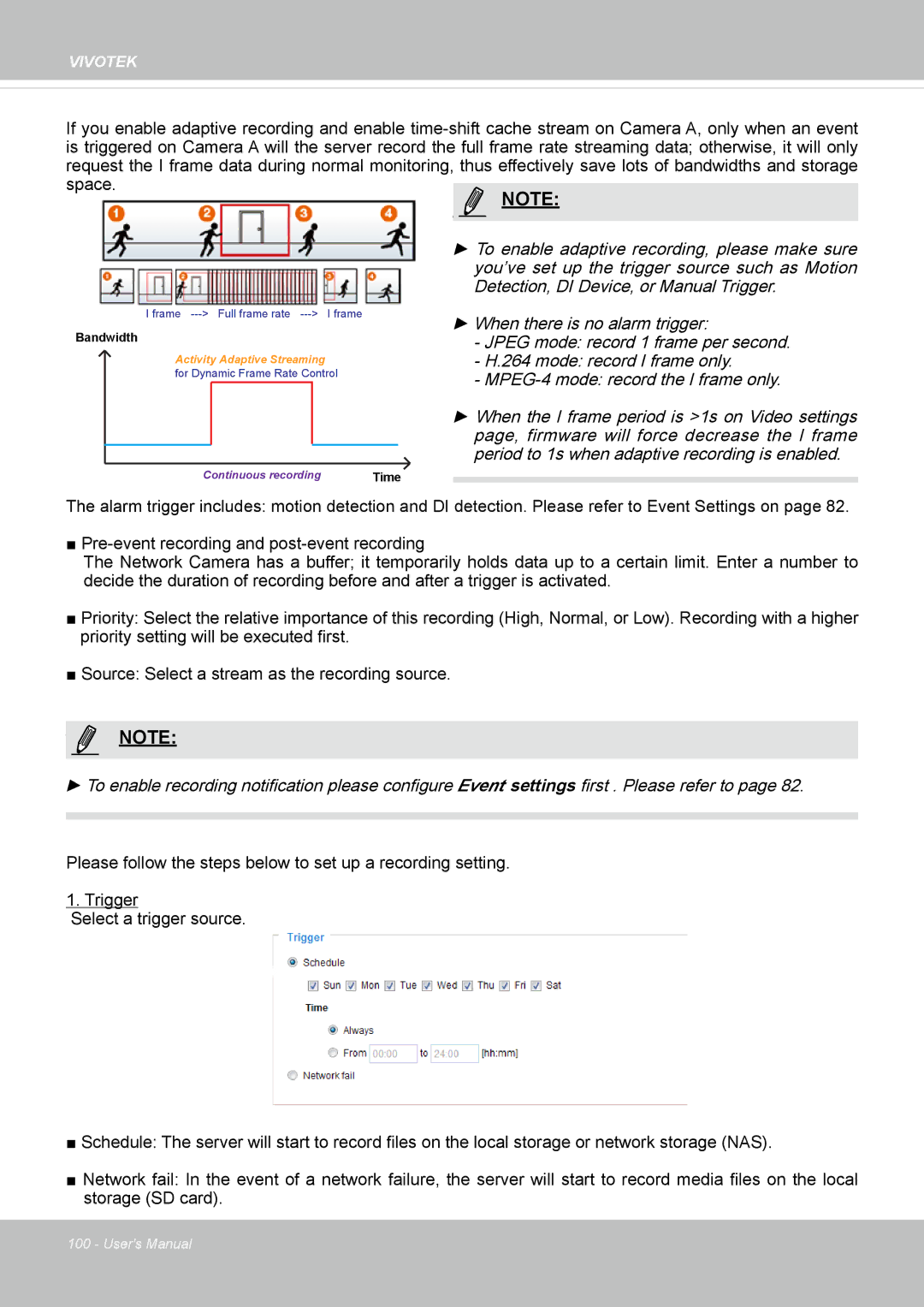 Vivotek FD8131 user manual Continuous recording 