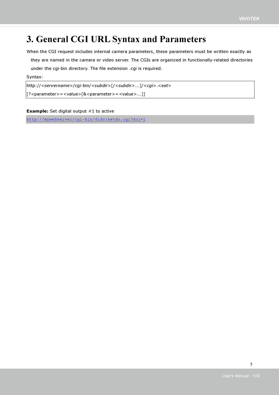 Vivotek FD8131 user manual General CGI URL Syntax and Parameters 