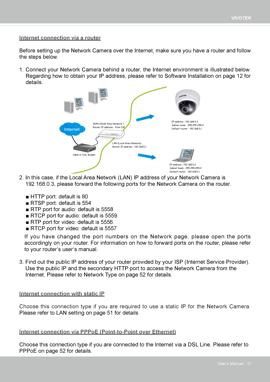 Vivotek FD8131 user manual Internet connection via a router 