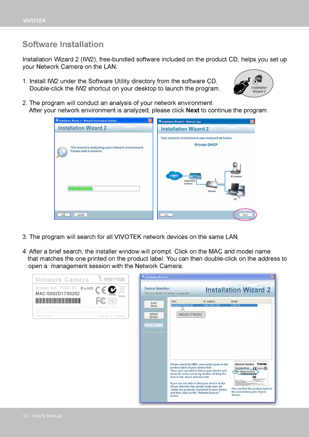 Vivotek FD8131 user manual Software Installation, Network Camera 