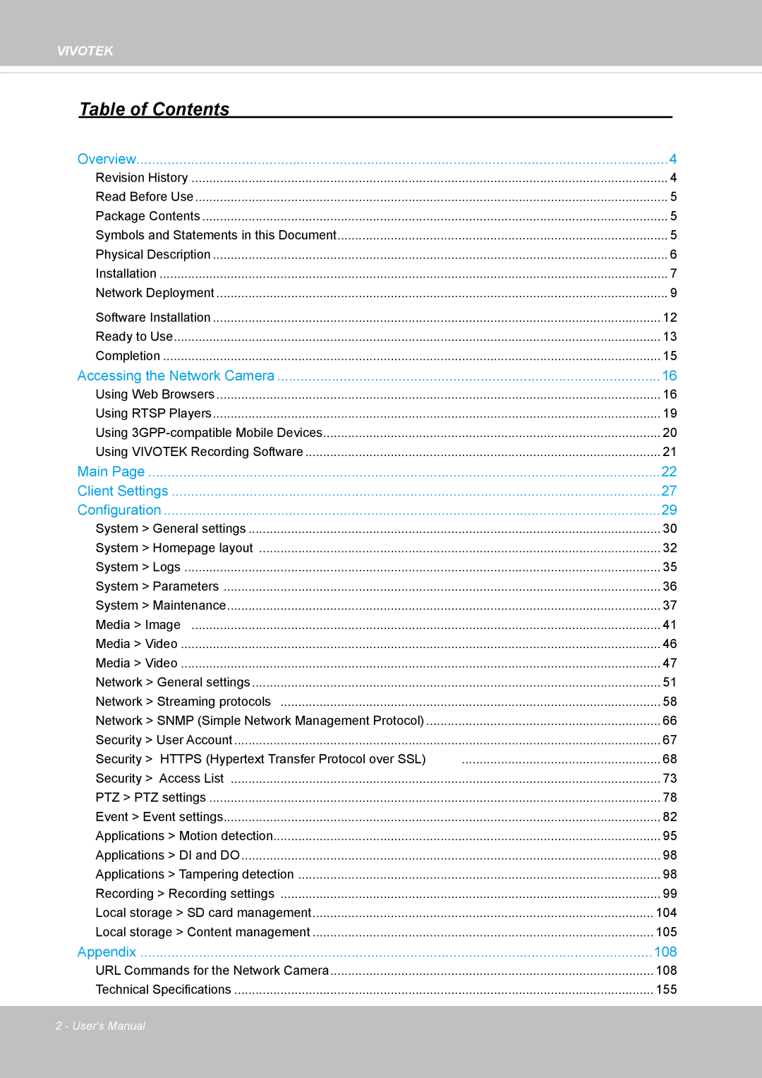 Vivotek FD8131 user manual Table of Contents 