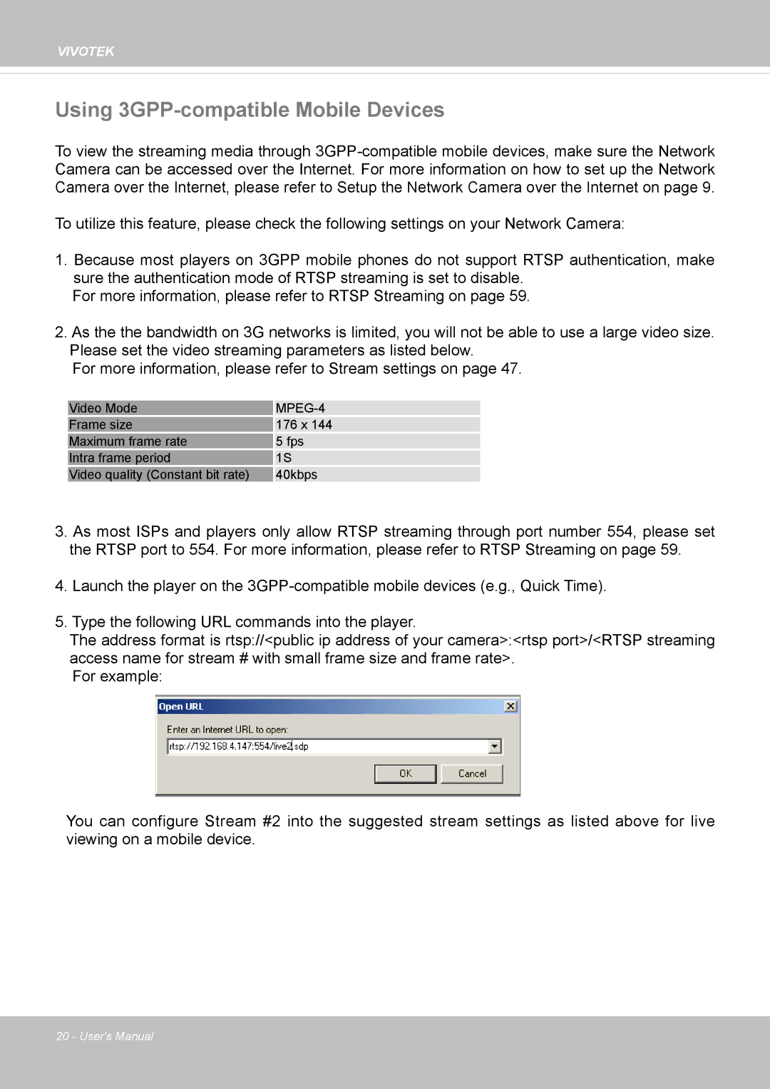 Vivotek FD8131 user manual Using 3GPP-compatible Mobile Devices, MPEG-4 