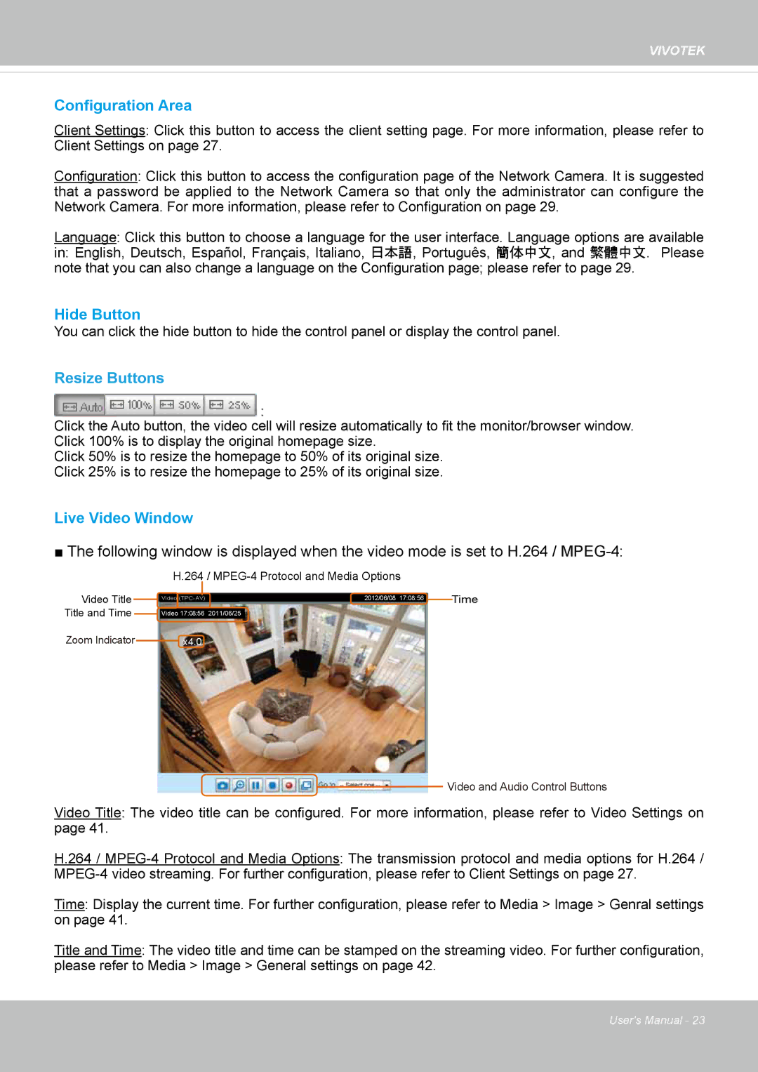 Vivotek FD8131 user manual Configuration Area, Resize Buttons 