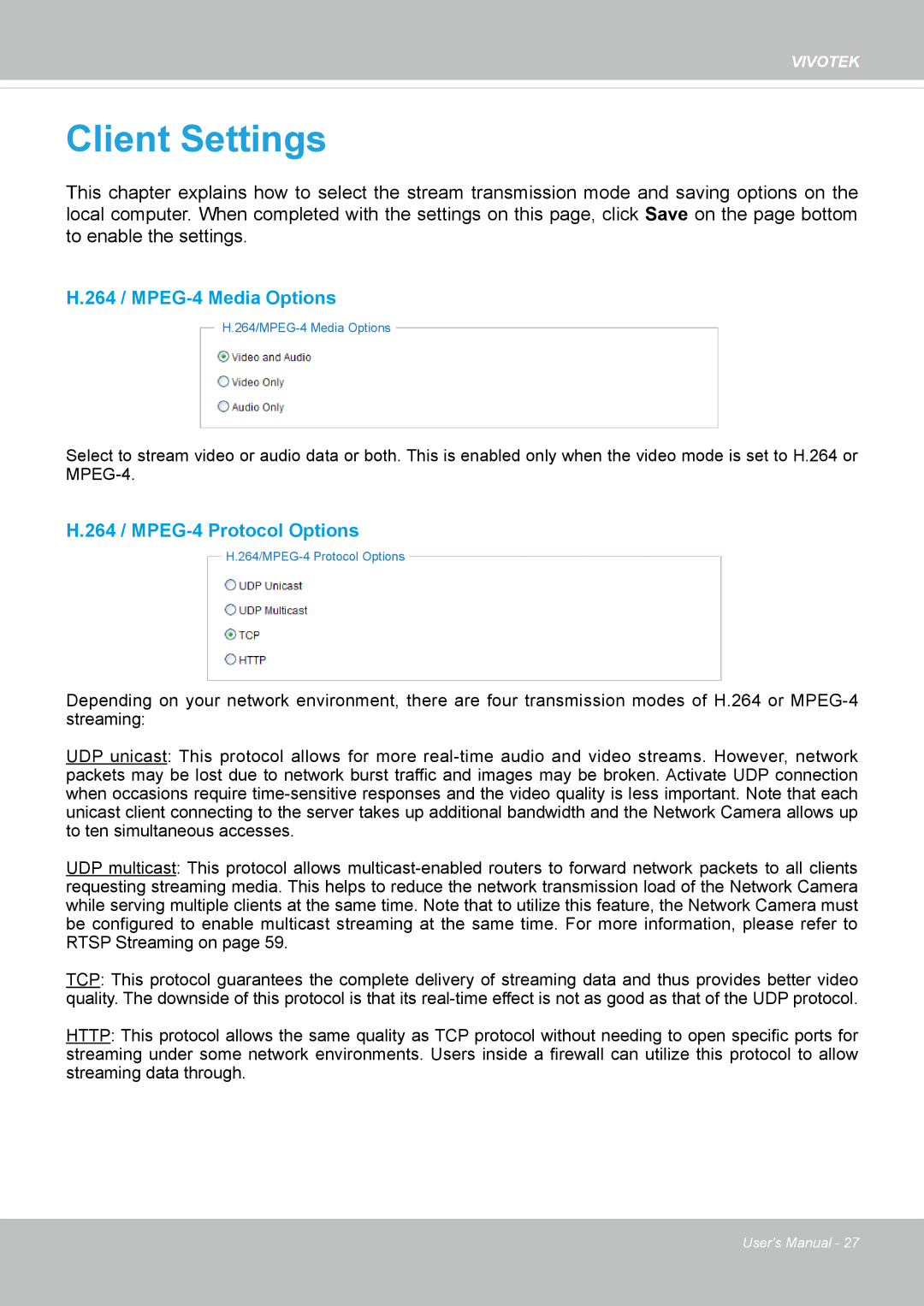 Vivotek FD8131 user manual Client Settings 