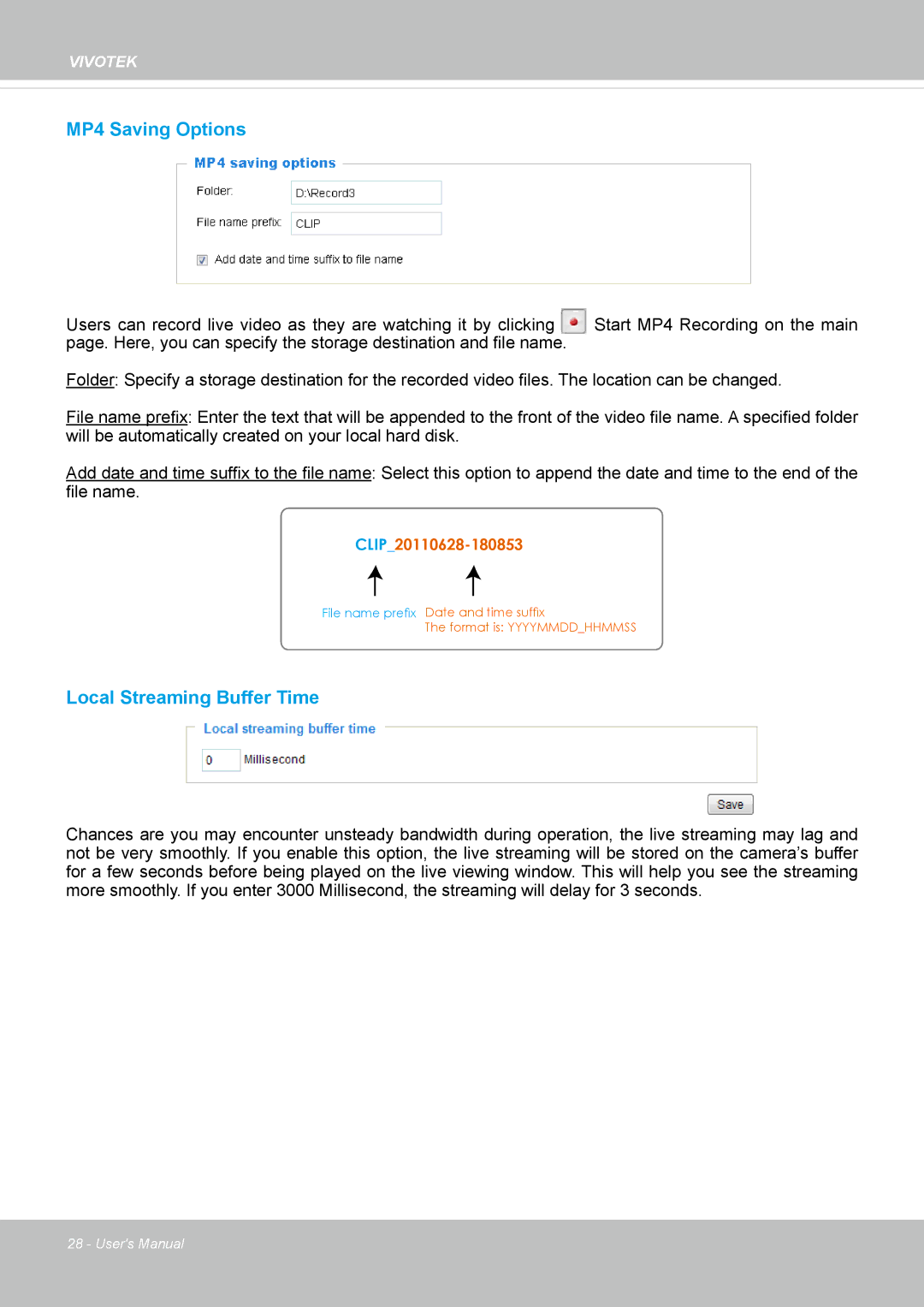 Vivotek FD8131 user manual MP4 Saving Options 