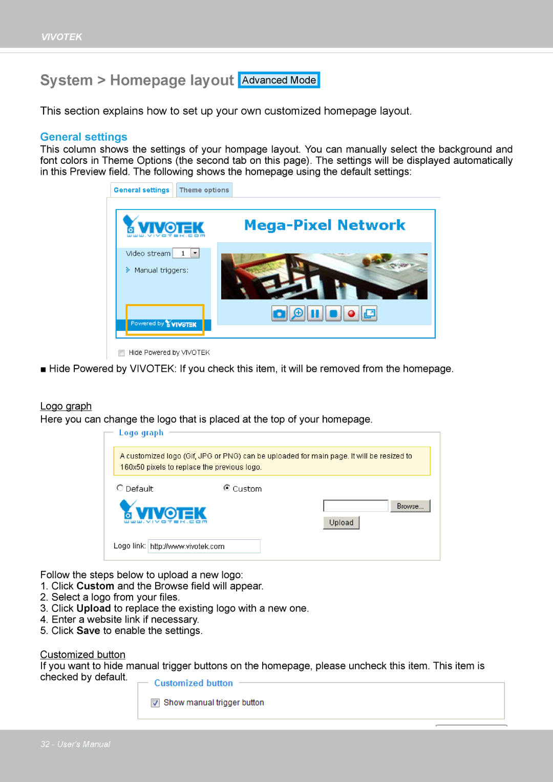 Vivotek FD8131 user manual System Homepage layout, General settings 