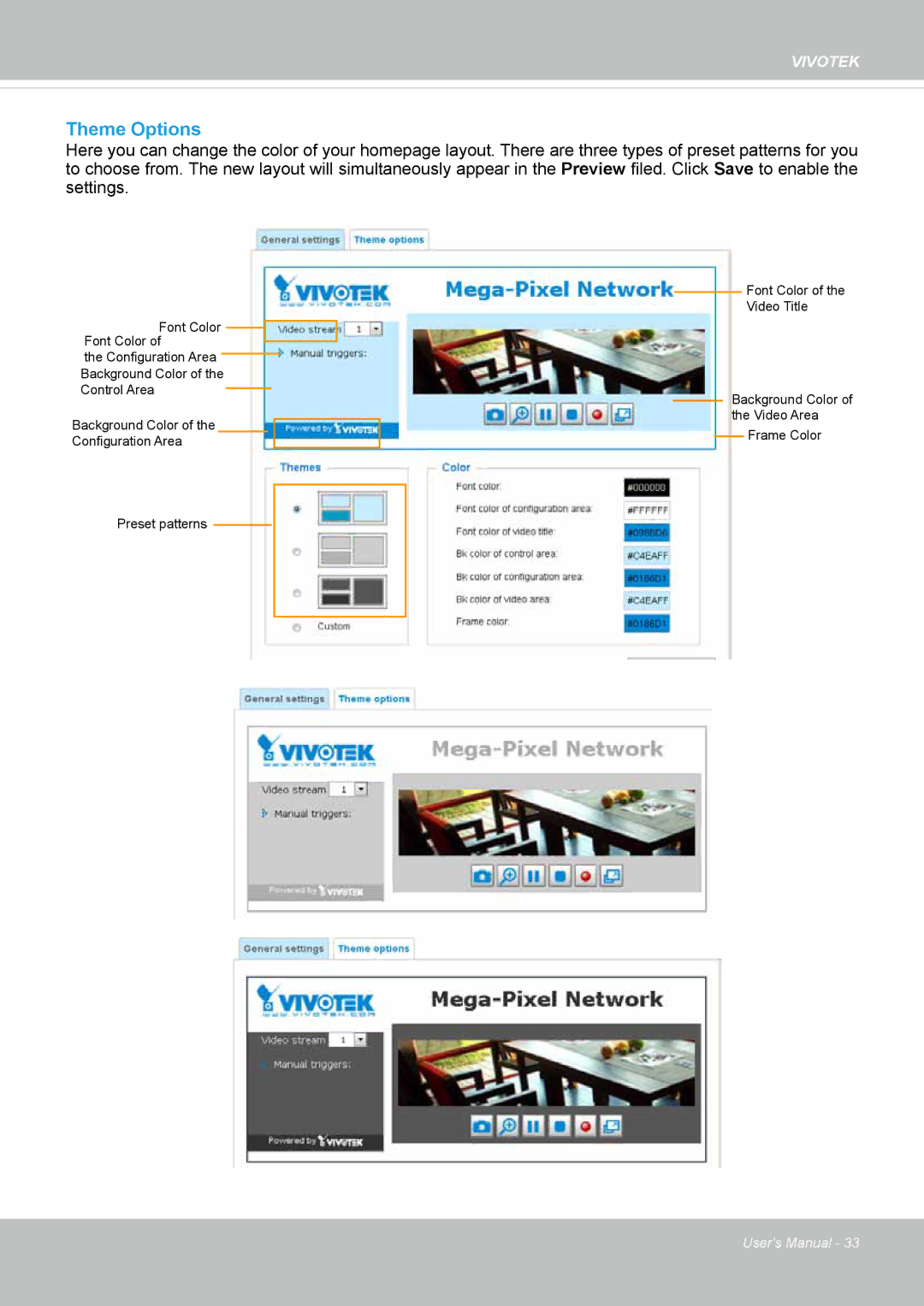 Vivotek FD8131 user manual Theme Options 