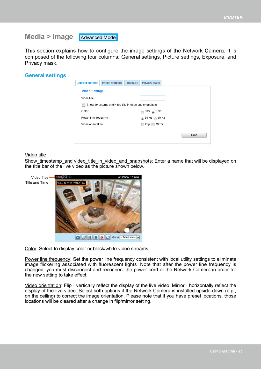 Vivotek FD8131 user manual Media Image, General settings 