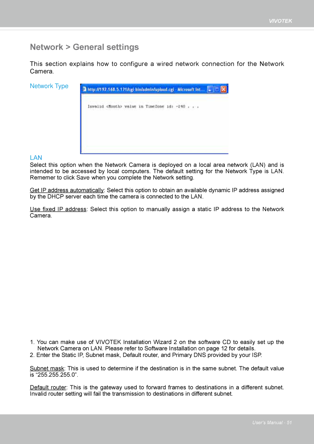 Vivotek FD8131 user manual Network General settings, Network Type 